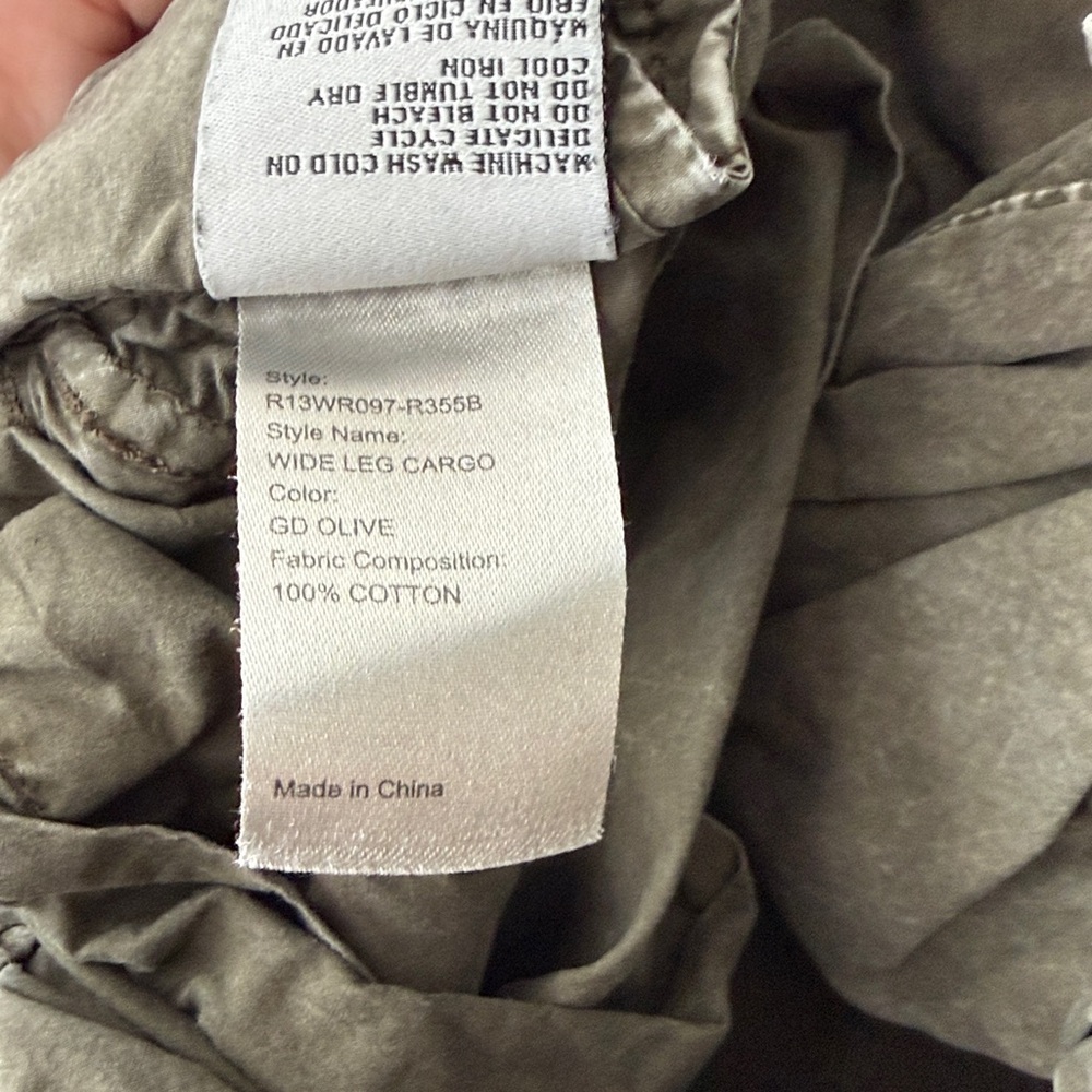 R13 Wide Leg Cargo Pants in GD Olive 28- Small Hole - Picture 13 of 16